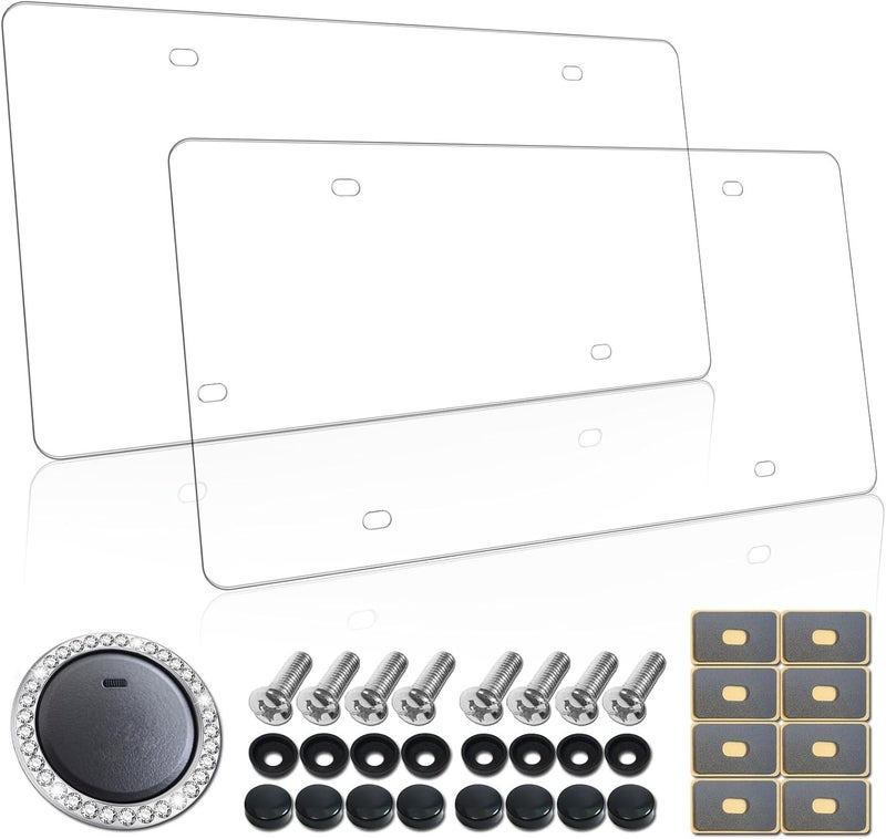 AOOTF License Plate Covers- Clear Flat License Plate Protector, Unbreakable Plastic Protective Shield with Screws Caps, 2 Pack for Front Rear Car Tags - Image 1